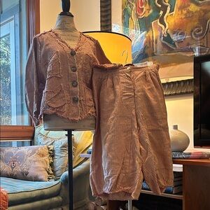 Magnolia Pearl Striped Jacket and  bloomer Pants Set - Red and Cream CA #3